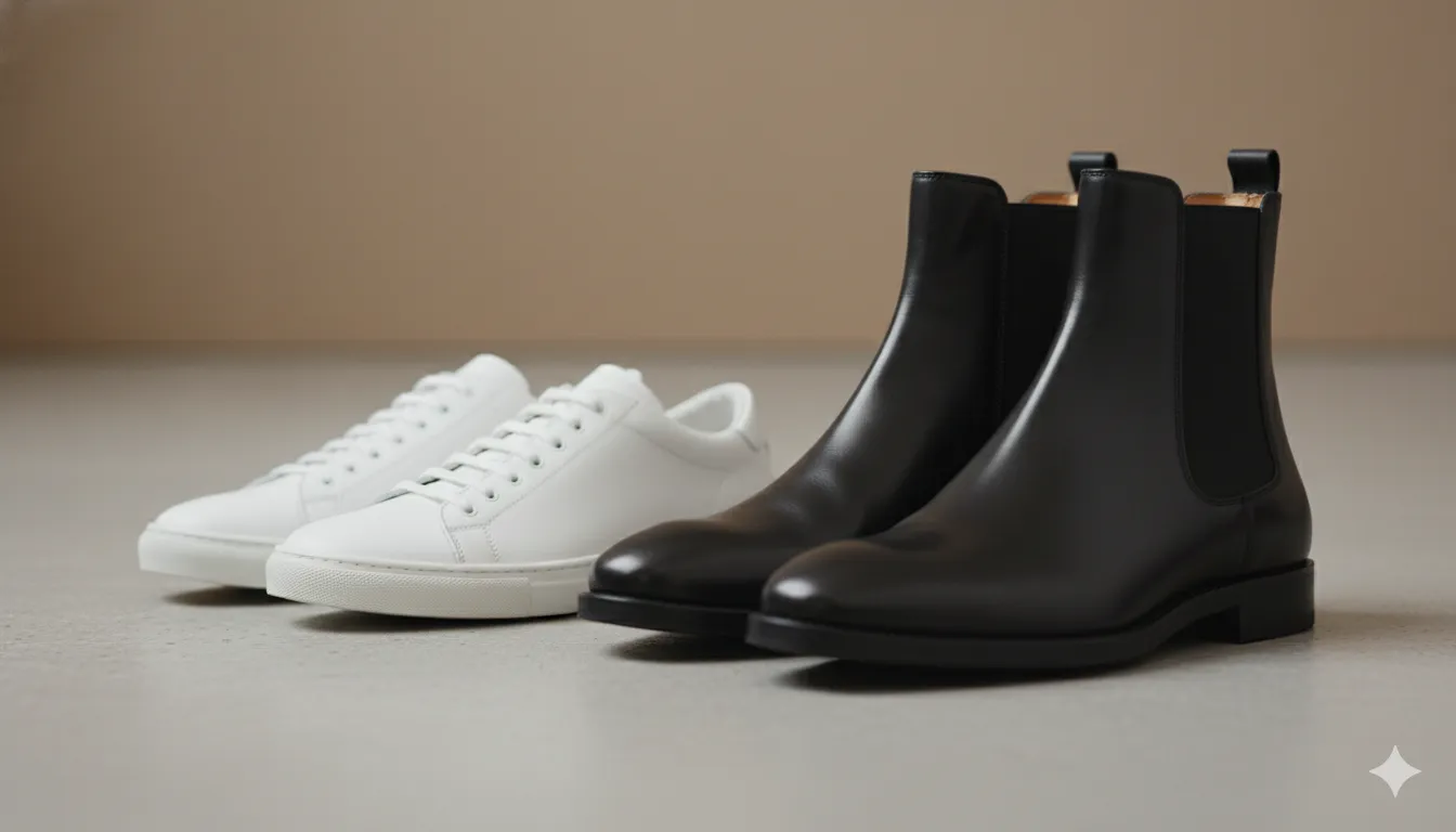 White leather sneakers and Chelsea boots — the two highest-scoring footwear choices in AI outfit analysis