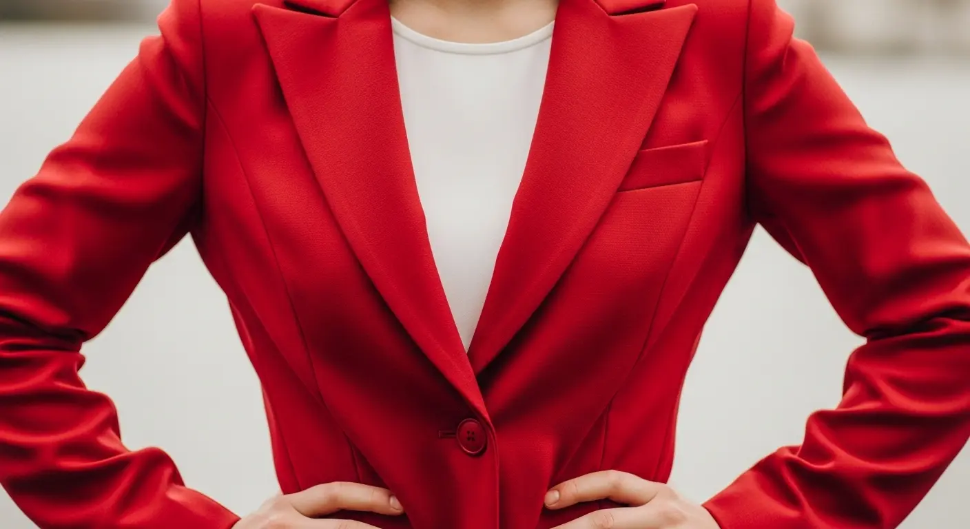 A person in a confident red blazer