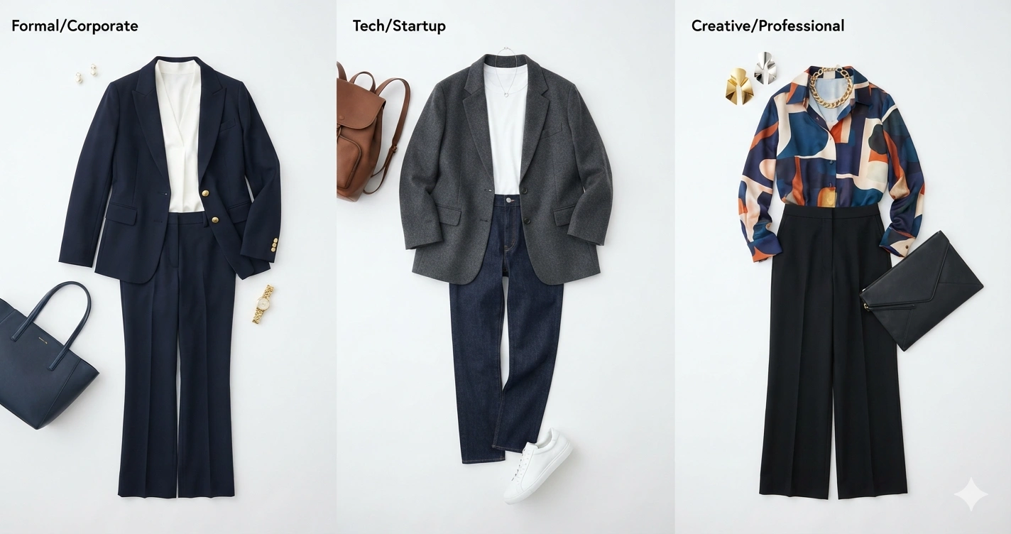 Professional interview outfits arranged for different industries