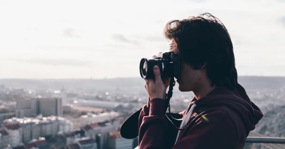 A camera set up for taking a portrait photo