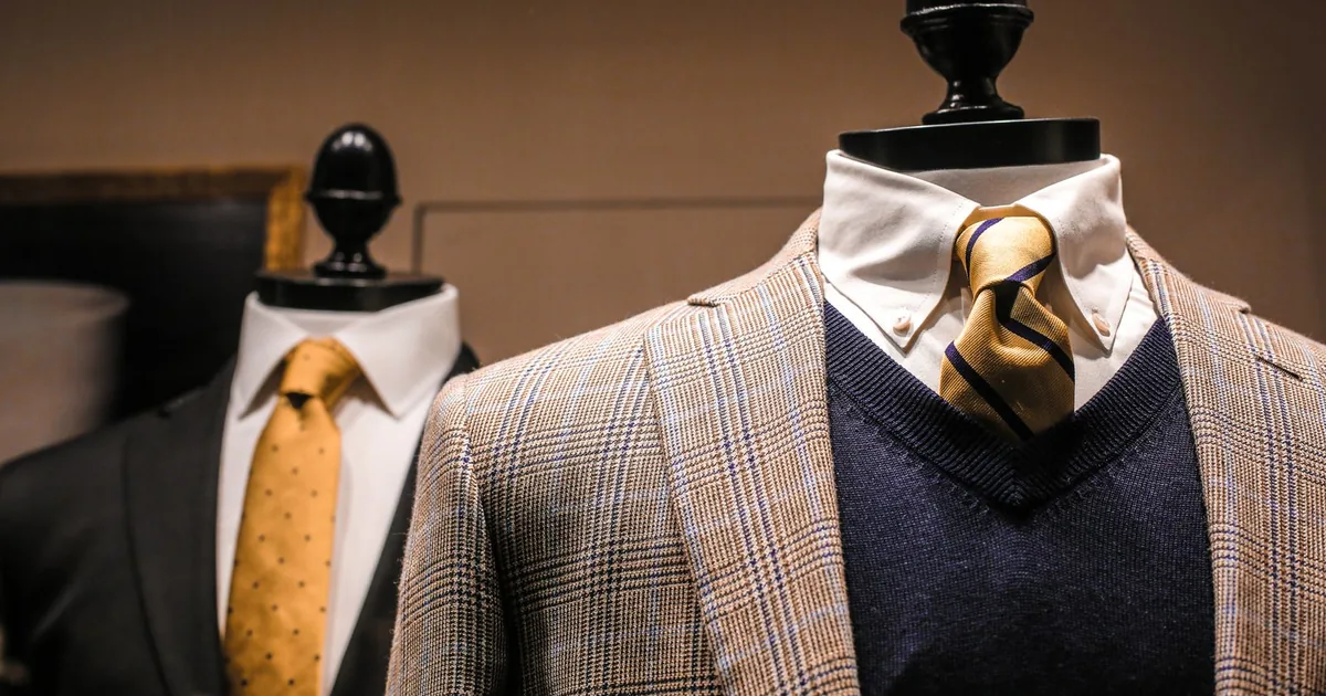 Tailored wool suits with muted ties and no visible logos