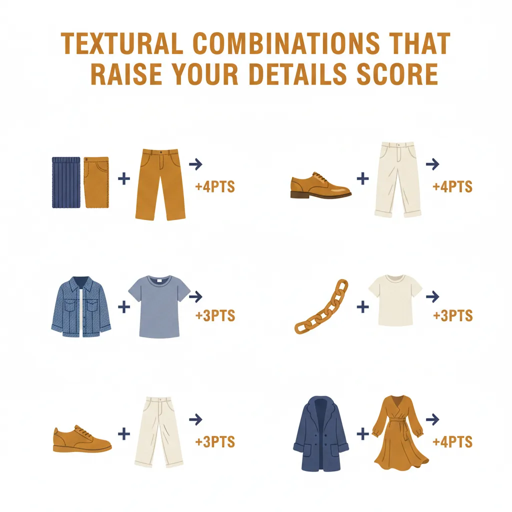 Guide showing six textural pairings and their average score impact on the details and quality sub-score